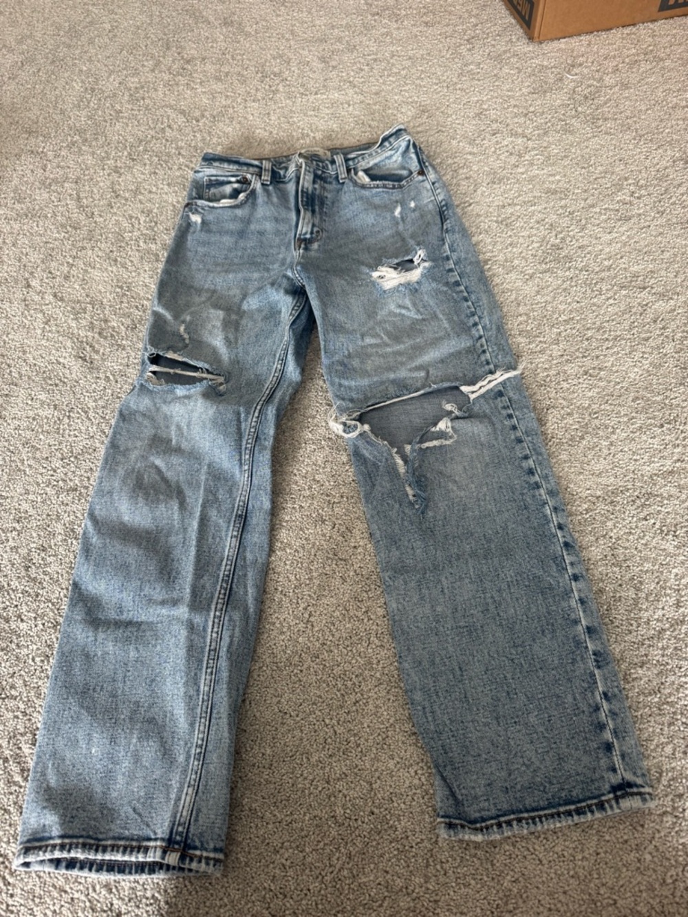 Abercrombie & Fitch Light Blue Ankle Straight Ultra High Rise Jeans